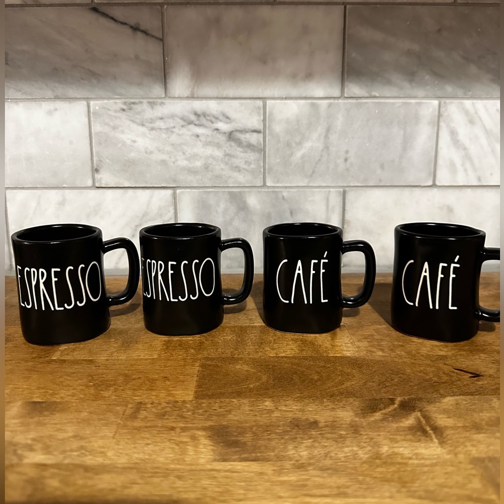 Rare Rae Dunn Small Black Ceramic Espresso Mugs-Set of 4 (Used) Coffee Bar Mugs